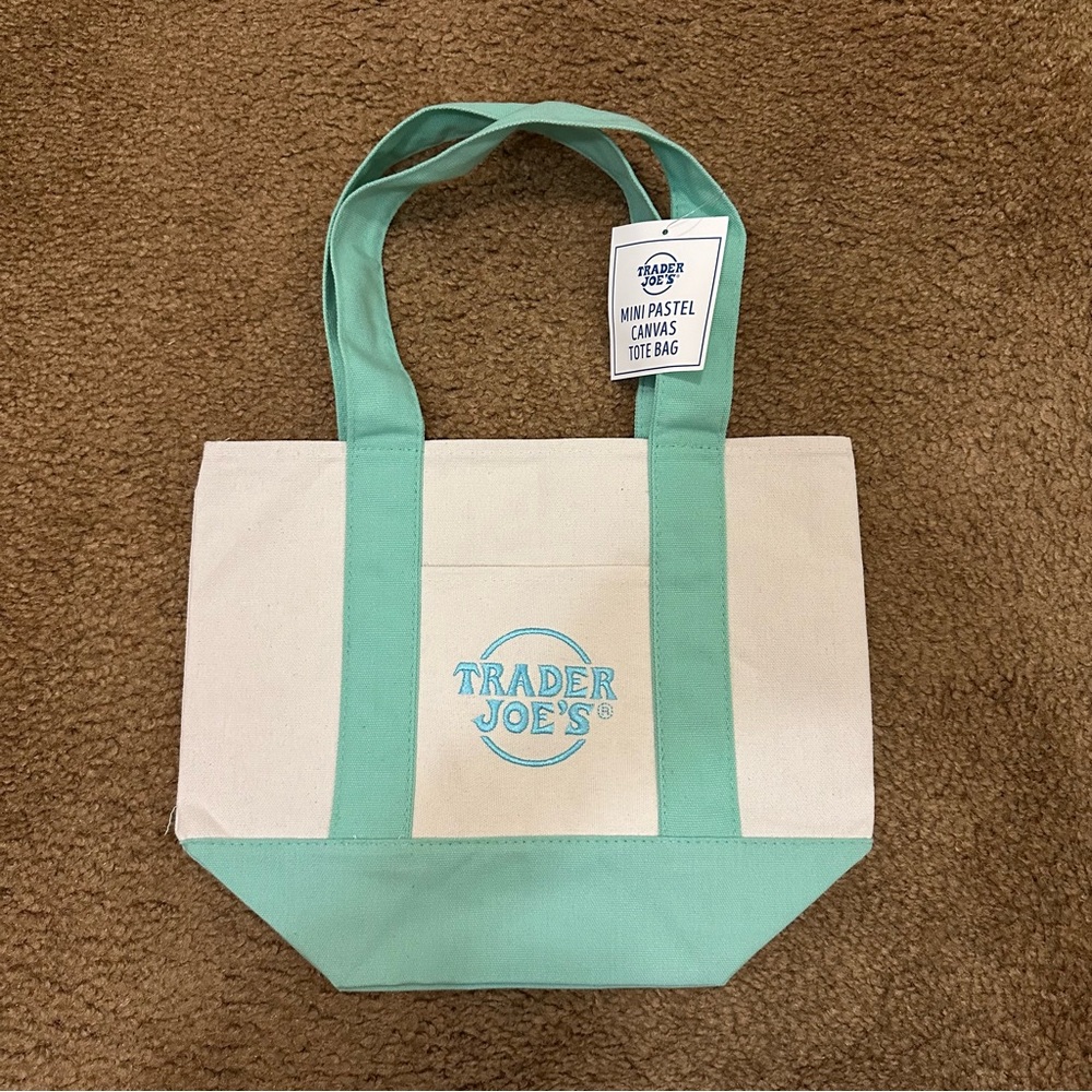 Trader Joe’s Mint Green and Cream Canvas Mini Tote Bag